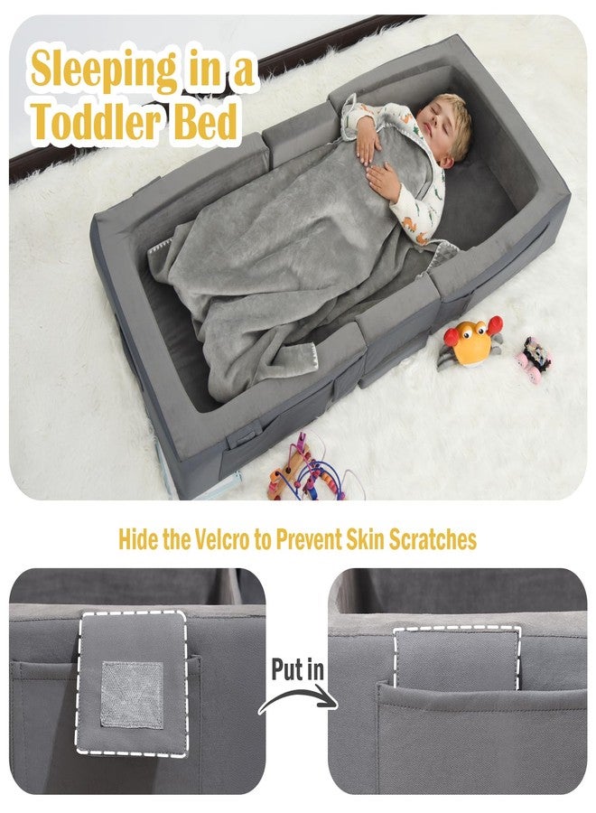 ENITYA Toddler Travel Bed – Portable Foldable Soft Foam Floor Bed for Kids 1–4yr, No Assembly, Washable Cover, Built-in Safety Rails, Compact for Travel & Home Use, Grey - Image 5